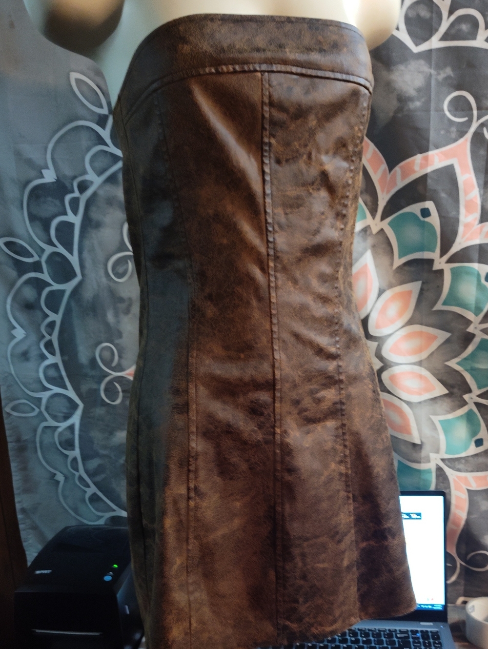 Forever 21 Strapless Distressed Faux-Leather Brown 🤎 Dress NWOT